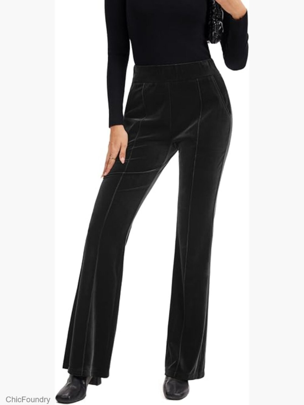 Velvet Flared Pants Elastic Waist Pull On Bell Bottom Trousers Casual Streetwear